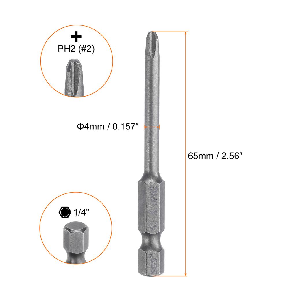 Magnetic Phillips Screwdriver Bit PH0 PH1 PH2 PH3 1/4" Hex Shank 65mm S2 Steel Screw Driver Bit Cross Head Electric Drill Bits