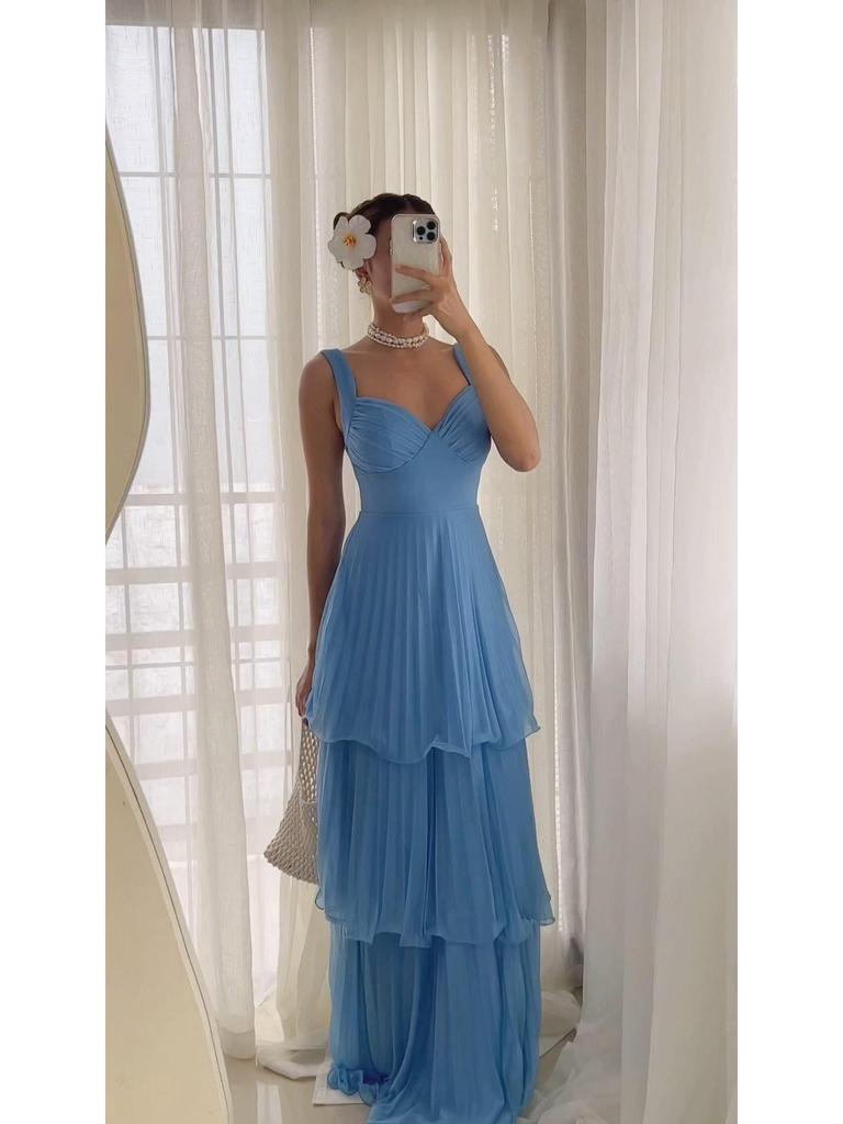 2024 Summer Dopamine-Inspired Long Skirt with Beaded Chains and Suspenders – Gentle, Goddess Style