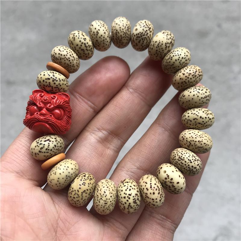 Natürlicher lila und goldener Sandlöwe mit Xing Yue Bodhi Abacus Perlen Zinnober Buddha Perlen Handschnur