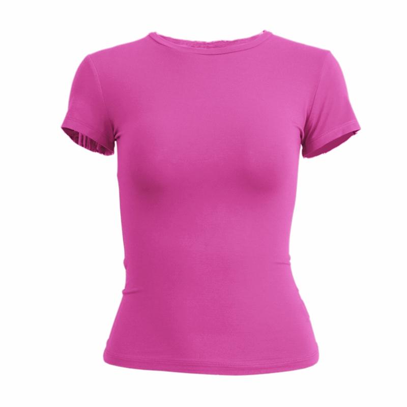 

Short Sleeve T-shirt Slim Fit Tops Female O-Neck Knitted Sheath Tee Shirt Street Wear L рожевий
