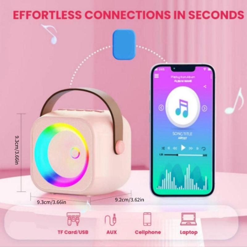 Karaoke Machine For Kids Mini Bluetooth-compatible Speaker with 2 Wireless Microphones Karaoke Kit With LED Light