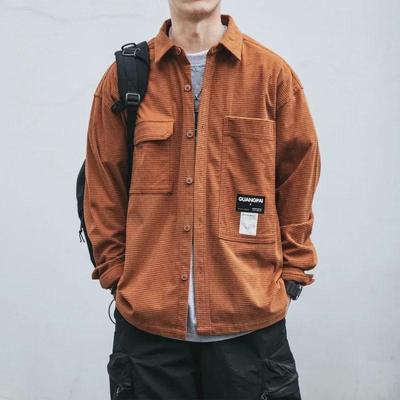 Men's Japanese Retro Waffle Texture Long Sleeve Work Shirt - Spring/Autumn Loose Casual Jacket