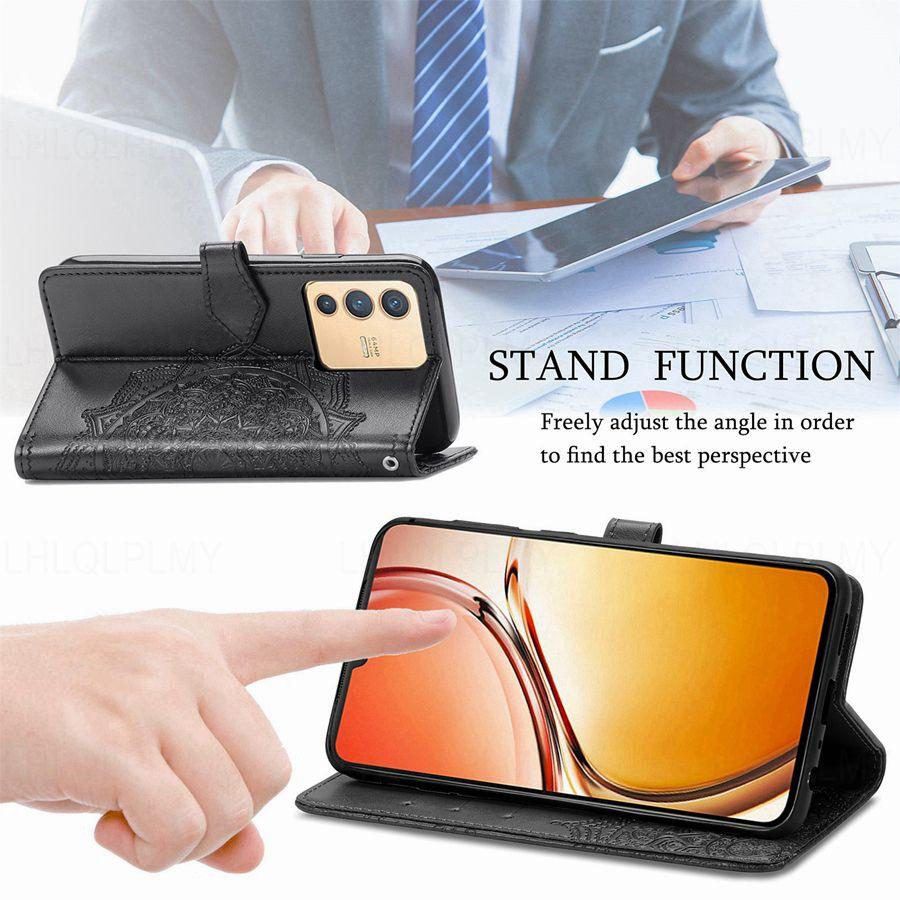 Foral Book Leather Wallet Flip Case For Vivo Y21D V60 Lite V30 Y04 Y19S Y18 Y36 Y72 5G Y28 V25 V27 V23 Y29 Y16 Y21 Y31 Y20 Y70 Y53S Y33S V29 Y27 Cover