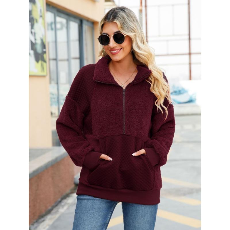 

Новый осенний женский пуловер с круглым вырезом и длинными рукавами на молнии, средней длины, однотонный, с плюшевой вставкой XL