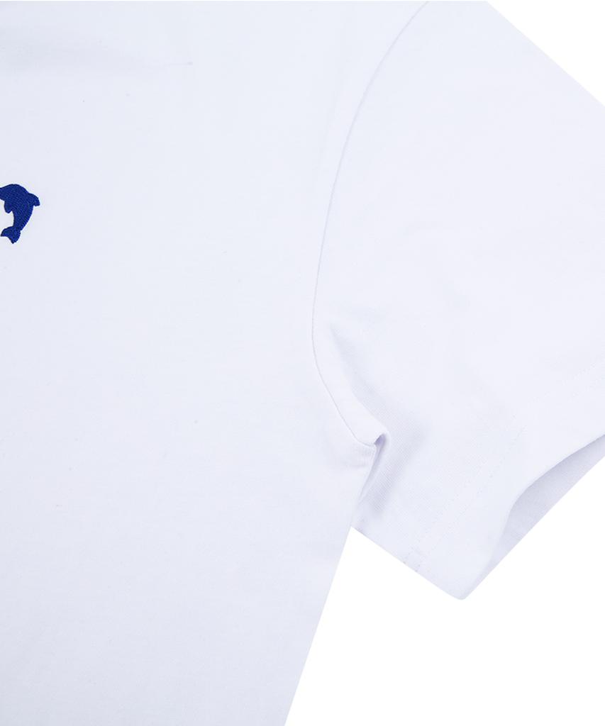 DOLPHIN WAVE APPAREL [2Pack] Dolphin Mini Chain Embroidery 16-Count Short Sleeve T-Shirt White & Black 2-Pack