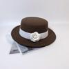 Hepburn Style Flower Flat Top Small Brim Woolen Hat Women's Autumn and Winter French Retro High-end Sense Showing Face Small Temperament Top Hat