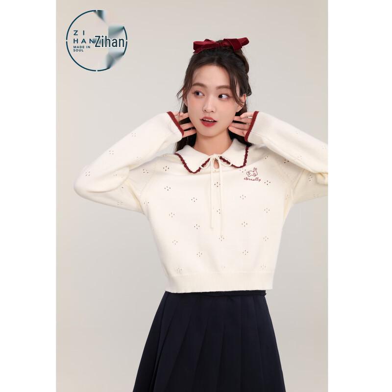 ZIHAN Women s Color-Block Lace Collar Knit Sweater S