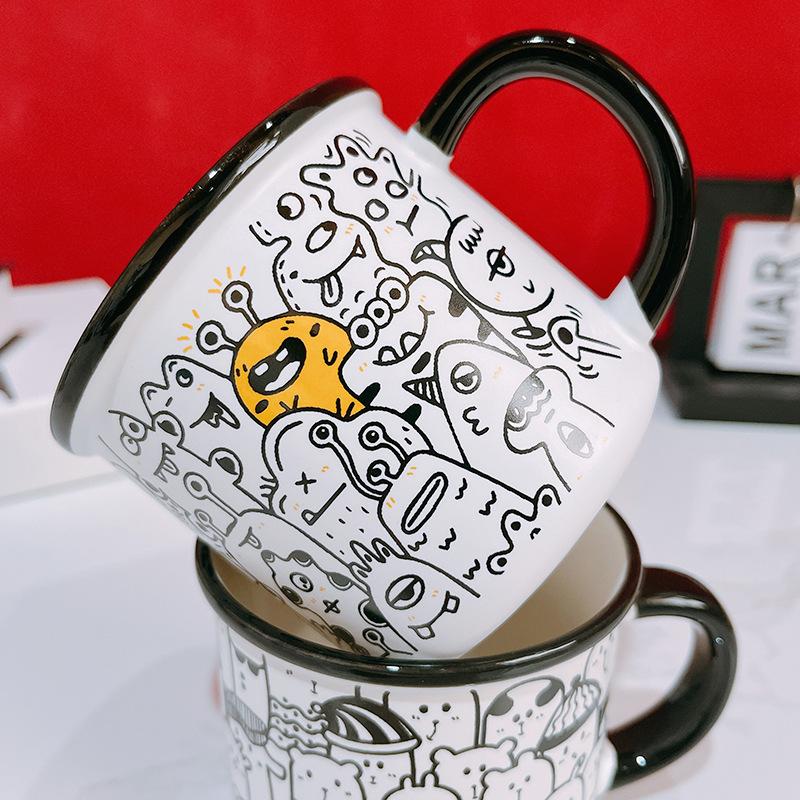 High Value Mug Stacked with Joy Smiley Cat Cartoon Ceramic Cup Milk Cup Breakfast Cup Student Gift