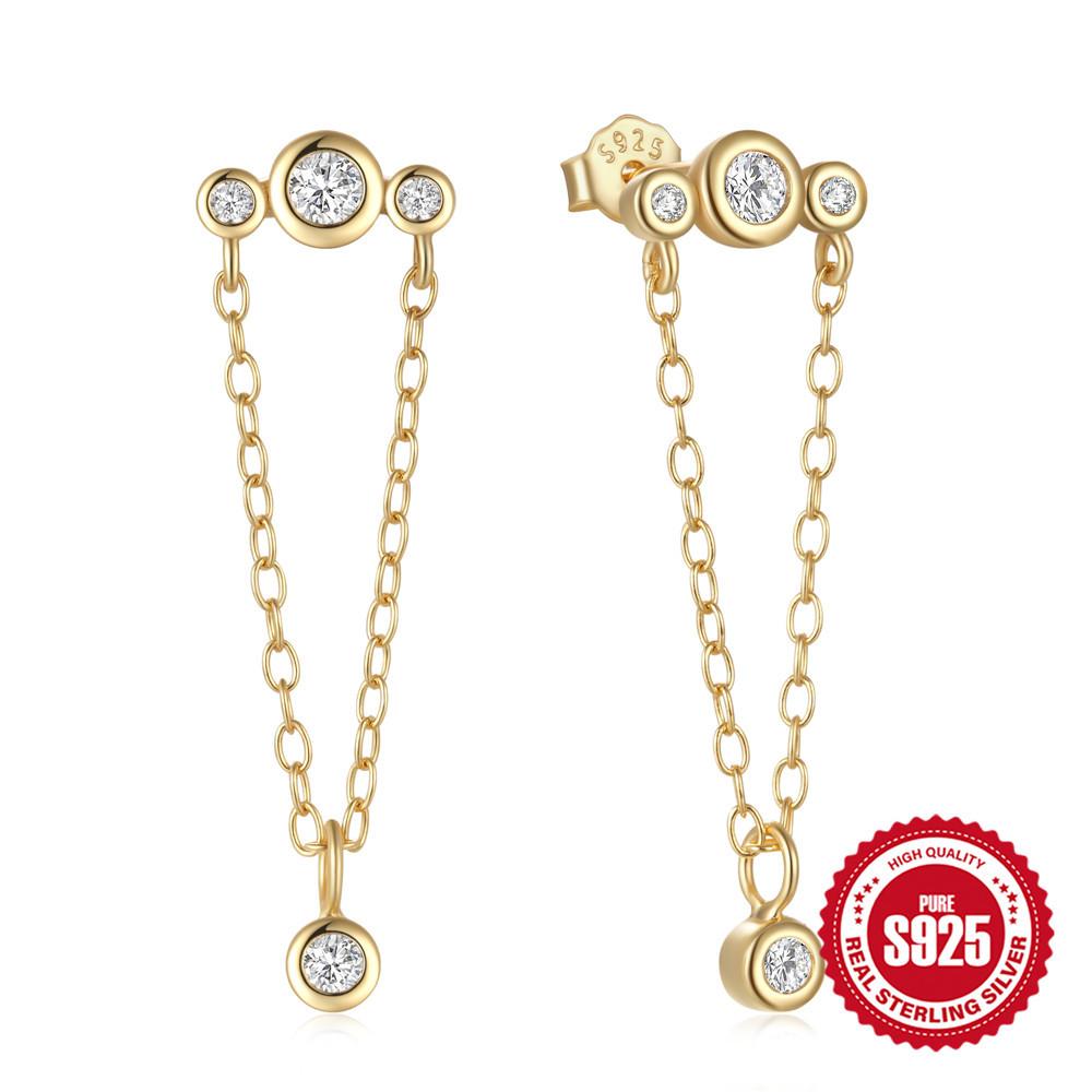 

S925 Sterling Silver Simple Personalized Fringed Chain Love Dripping Ear Needle Women S Fashion Inlaid Zircon Ear 925 Silver