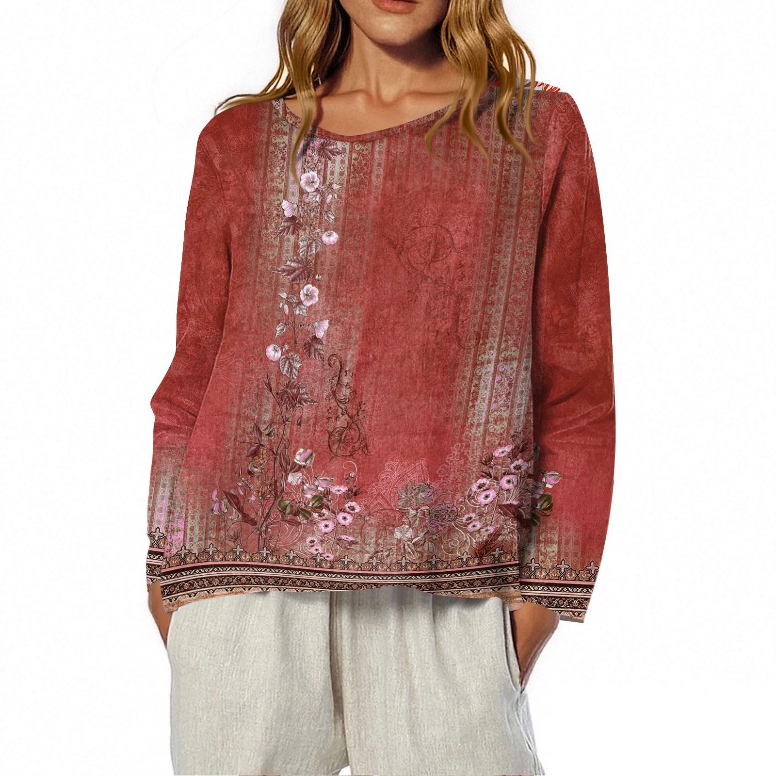 

Women s O-neck Long Sleeve Printed Top T-shirt XXL червоний
