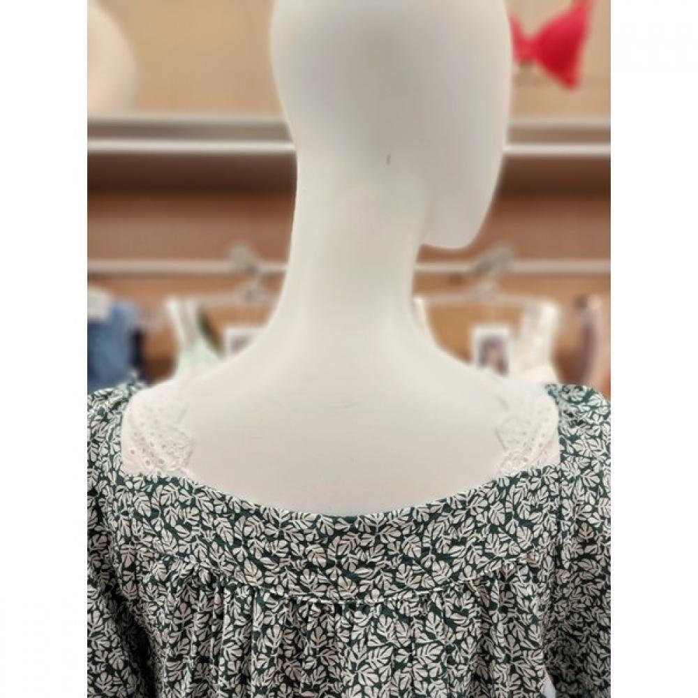 Barbara Women S Green Leaf Rayon Homewear dreSS Agw4621l