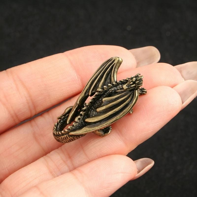 Vintage Mythical Winged Dragon Statue Coiled Tailed Craft Ornament for Office Desk Home Housewarming Gift Decor