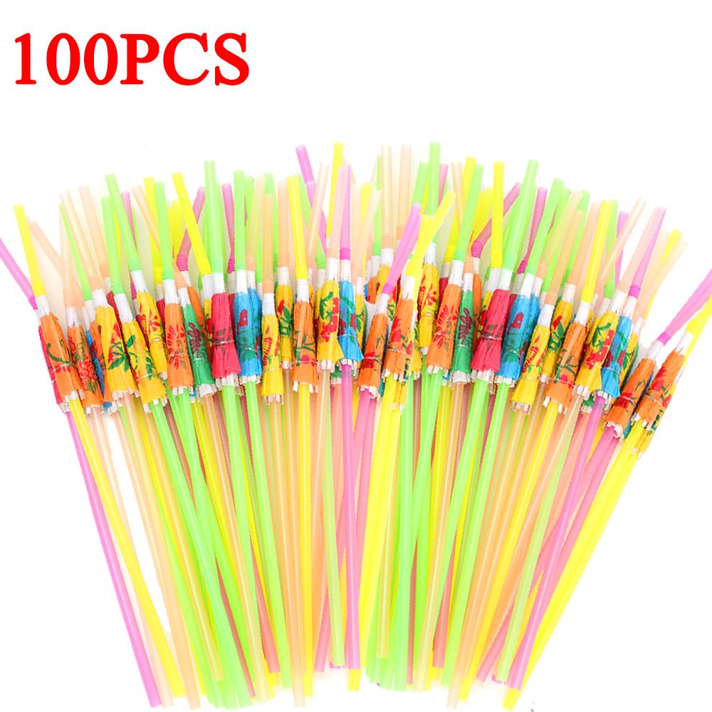 Lots Disposable Straws Rainbow Umbrella Fruit Straws Table Decoration Tropical Drinks for Cocktail Soft Drinks Hawaiian Party