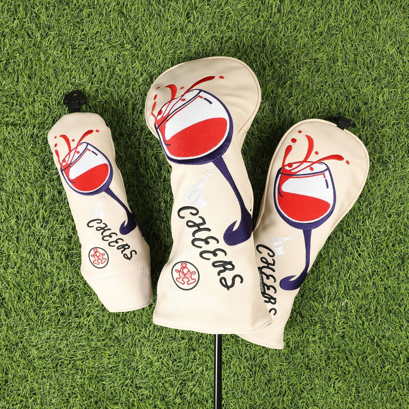 

Wooden Golf S Covers,Golf S Head Covers | 4PCS Red Wine Glass Pattern Golf Head Cover,Embroidered Wooden Golf Head Covers, Cover one size