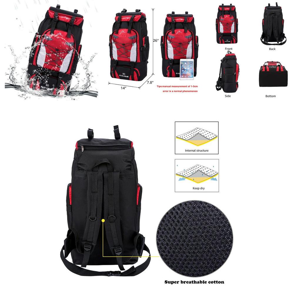 Outdoor 80l Travel Hiking Camping Backpack Waterproof Rucksack Trekking Bag Pack