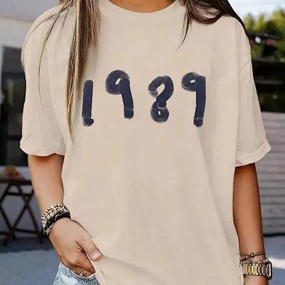1989 Potisk dopisu Vintage dámské tričko Trendy móda Hudební tričko Nadměrné Krátký rukáv Grafická trička Topy na hudební koncert