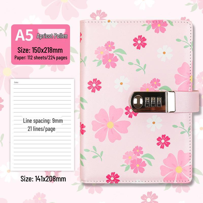 Floral Password Notebook: Leather Lock Diary for Students, Gift-Ready Lined Journal