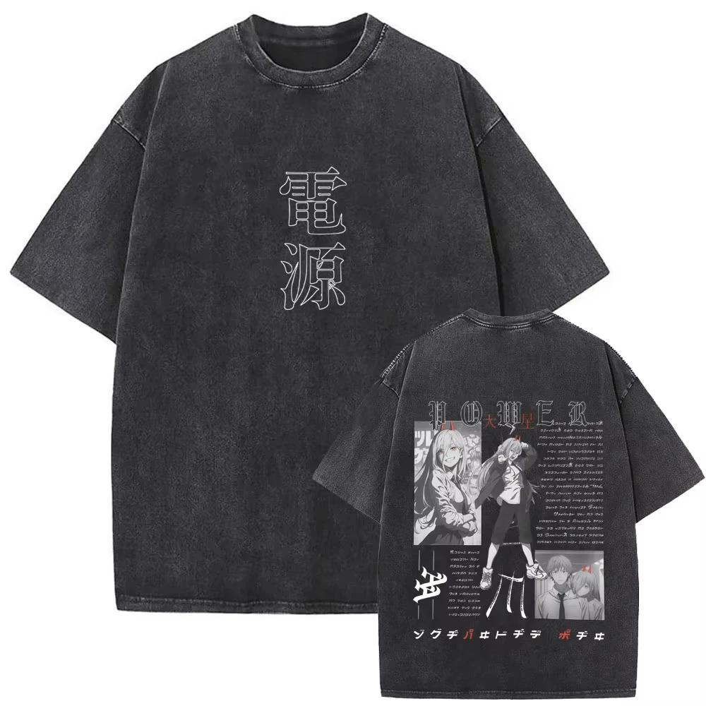 Washed Vintage Anime Chainsaw Man Reze Graphic T-shirt Men Women Manga Casual Streetwear Men's Retro Cotton T Shirts