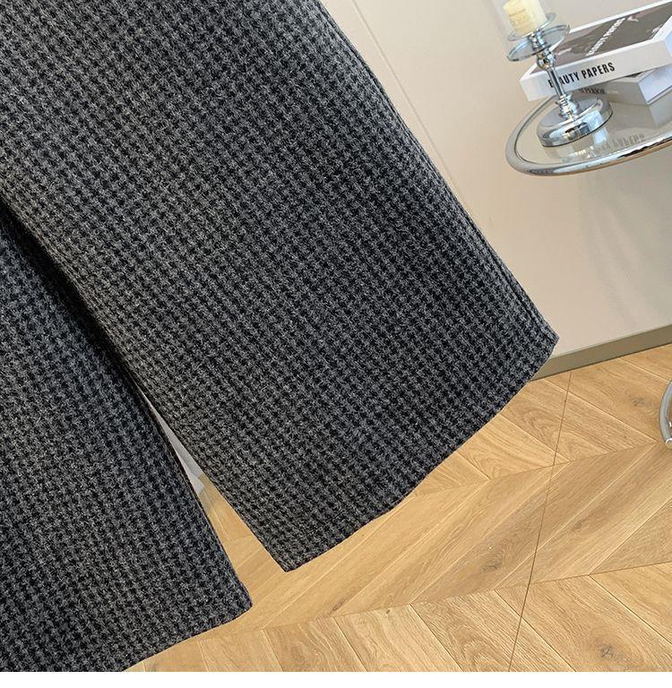 Women's Retro Houndstooth Wool Wide-Leg Pants: Thick, Plus-Size, Elastic High Waist - Winter Casual Versatile Straight Style