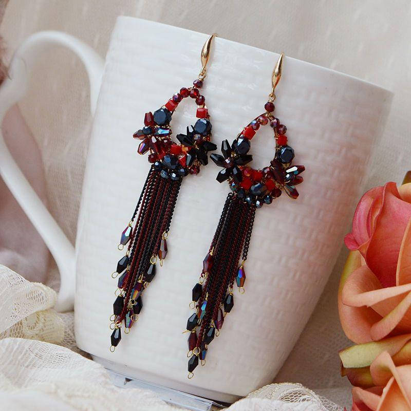 Boucles d'oreilles perlées Cristal Rondeur Chaîne à pompon Tricot à la main Bohème Alliage Mode Simple Boucles d'oreilles perles de riz