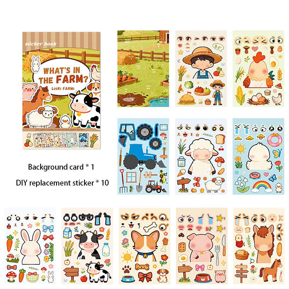 

10 sheets Dress up sticker book, ocean, farm multiple scenes, enlightenment fun puzzle student sticker book зелёный