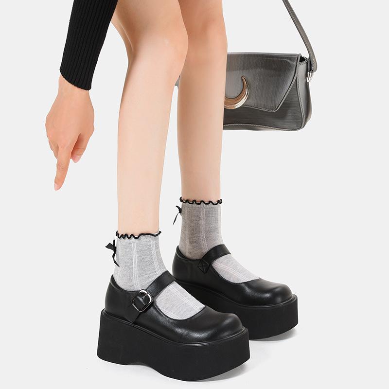 Mary high heels single shoes new platform heightening retro jk college British style big head small leather shoes