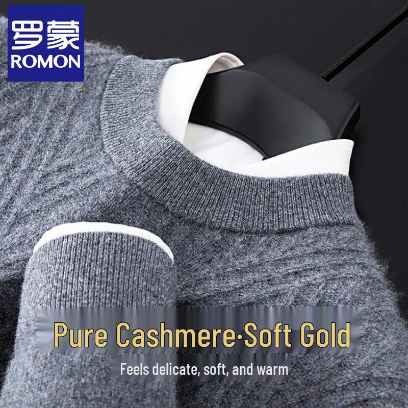 ROMON Men's 100% Cashmere Round Neck Pullover Sweater
