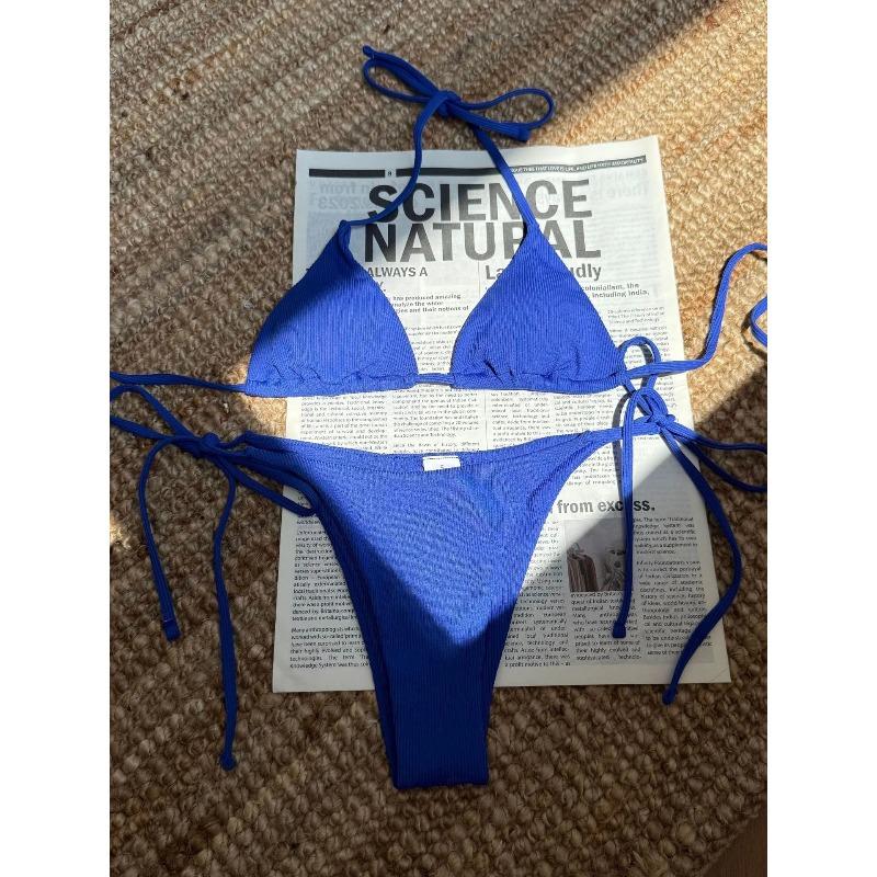 Sexy Brown Bikini 2026 Women Solid Red Halter Push Up Bra Tie Side Triangle Swimsuit Summer Bathing Suit Lace Up Micro Swimwear