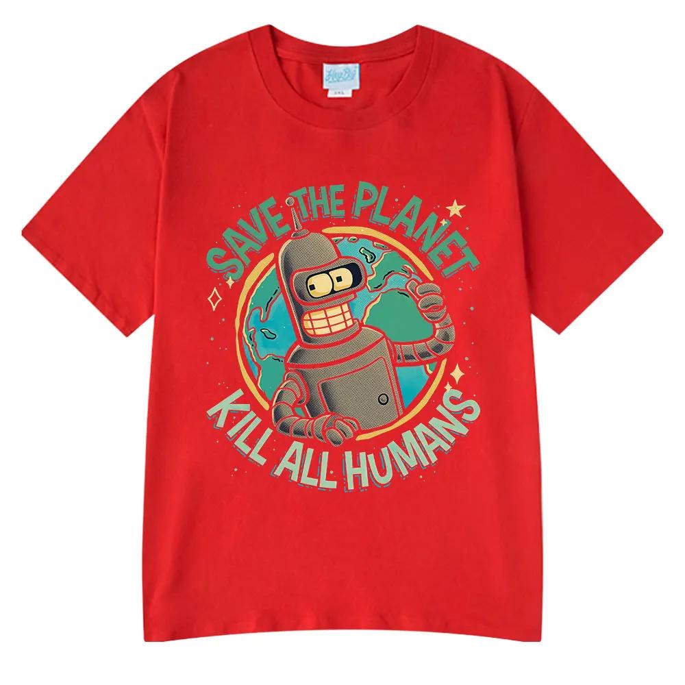 Funny Save The Planet Kill All Humans Robot Graphic Print T Shirt Men's Women Fashion Short Sleeve T-shirt