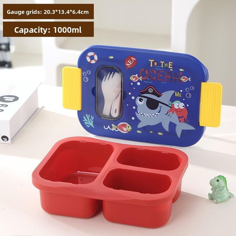 Cartoon Pattern Portable Meal Container With Three Compartments For Office And Picnic