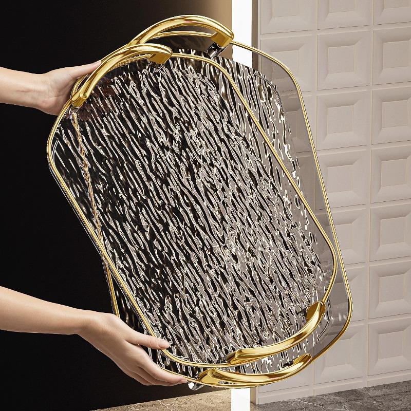 Clear Plastic Serving Tray PET Material with Handles Versatile Dining Tea Serving Platter for Home Restaurant Cafe Decorate