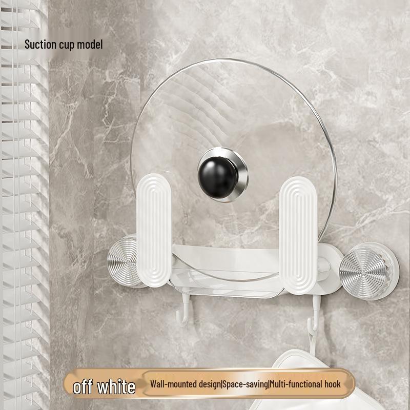 Dual-Mount Pot Lid Rack: Suction Cup & Tape, Hole-Free, Versatile Storage, Modern Kitchen Organizer