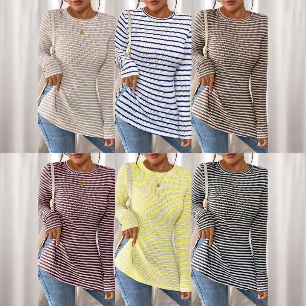 Nowa, swobodna, damska koszula z okrągłym dekoltem i długim rękawem, uniwersalny top z rozcięciem, seksowny T-shirt