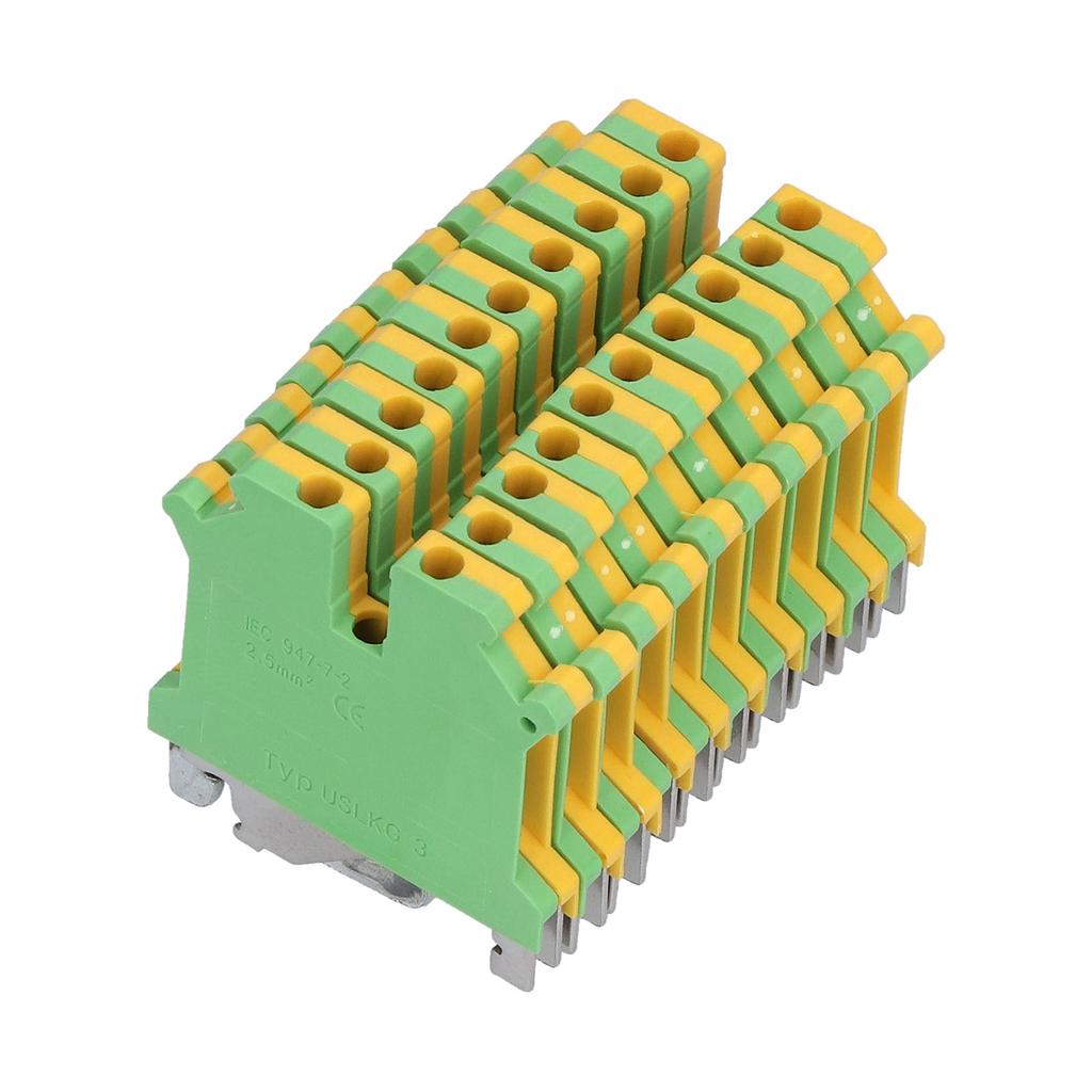 50Pcs Grounding Terminal Pure Copper DIN Rail Mounted Earth Terminal Block Yellow Green TYP USLKG‑3
