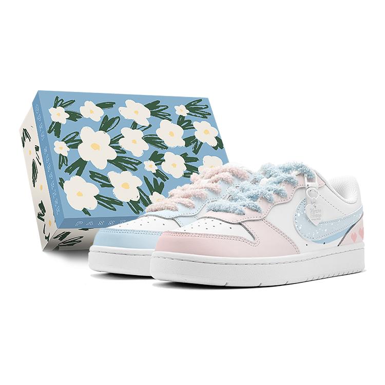 Nike Court Borough Low top Skateboard Shoes GS Pink Blue BQ5448-100(TeamS-S-BOX)