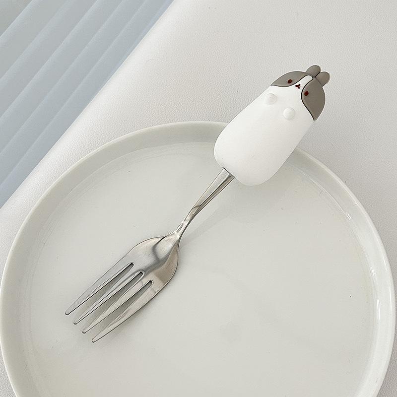 Cute Cartoon 304 Stainless Steel Children's Spoon & Fork Set - Anti-Fall & Durable Baby Tableware