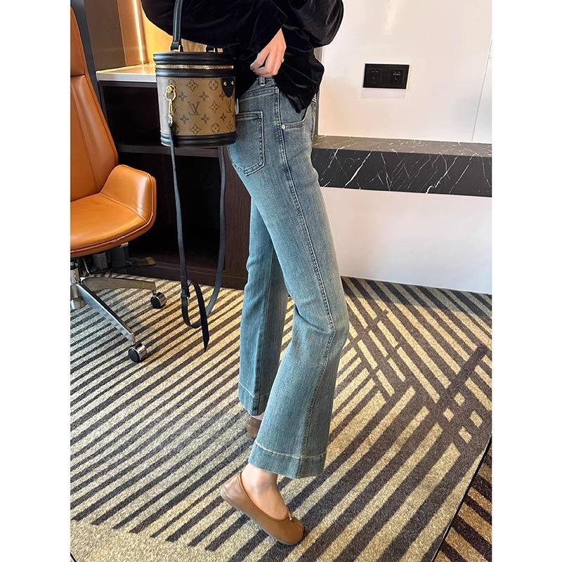 Women s High Waist Flare Jeans Slim Straight Denim Pants High Stretch Regular Fabric Spring Urban Commute Pocket Design Petite Friendly Trousers S