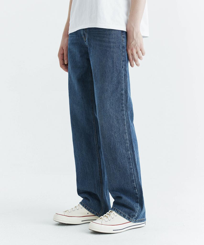 WHOLOVESART Unisex Semi-Wide Denim Pants Deep Blue