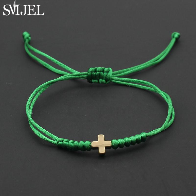 Vintage Tiny Cross Charm Handmade Adjustable Braided Bracelet for Women Lucky Black Red Rope Chain Bracelets New Year Gifts