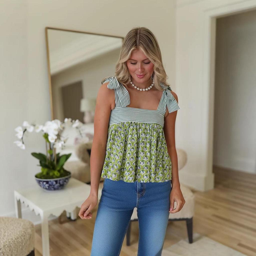 New Style Women's Sleeveless Tie-up Printed Camisole for Spring/Summer