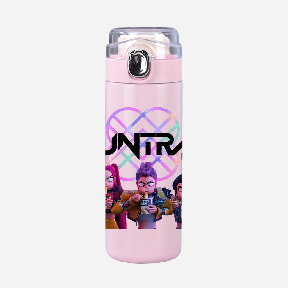 Anime K-Pop Demon Hunters Printed 400Ml Water Bottle Thermos Cup Portable Stainless Steel Leak Proof Camping Water Cup Kid Gift