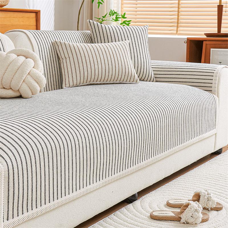 1PC Chenille White Strips Sofa Towel for Living Room Non Slip Sofa Cover Four Seasons Universal Couch Cushion Seat Pad