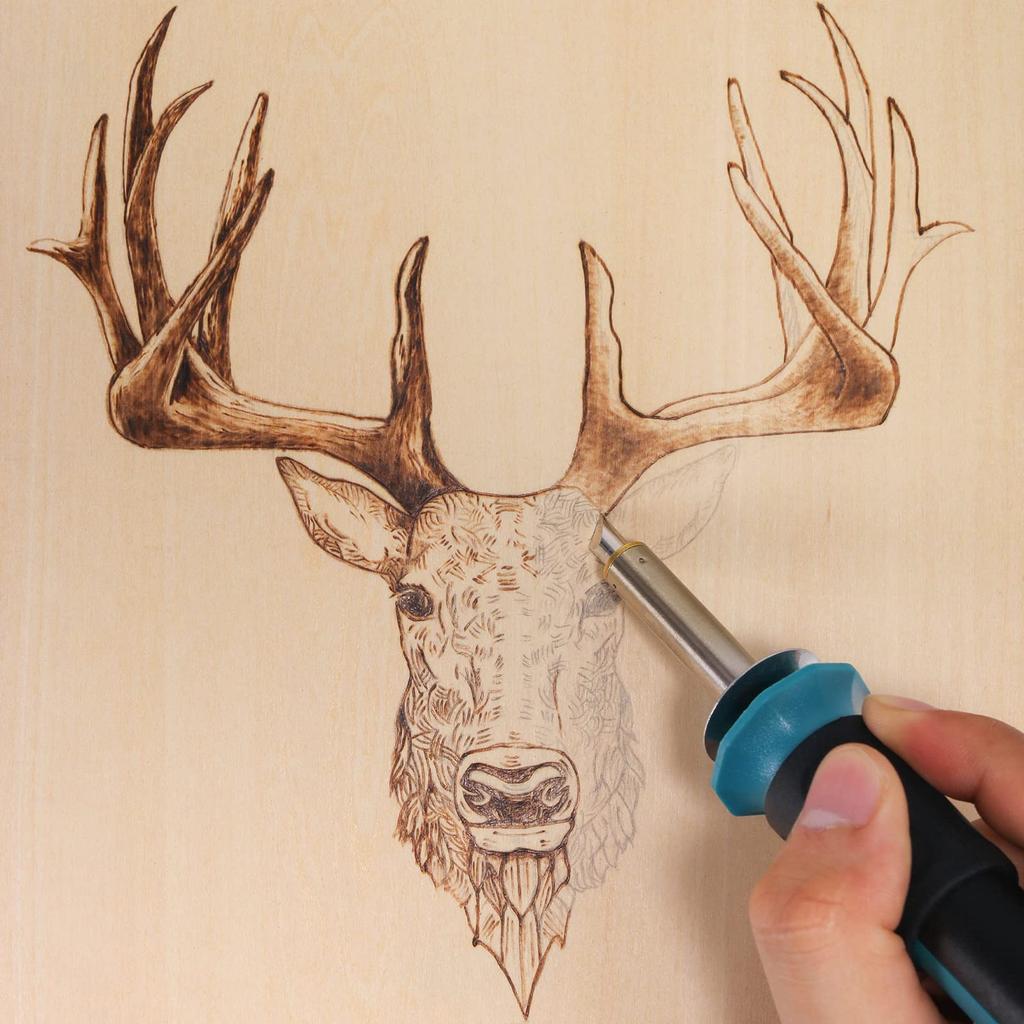 YIHUA Wood Burning Electric Heating Pen Adjustable Temperature For wood leather carving 10 pieces of 26 pen 2 stencils 930-IV 41-in-1 (0-40°C)