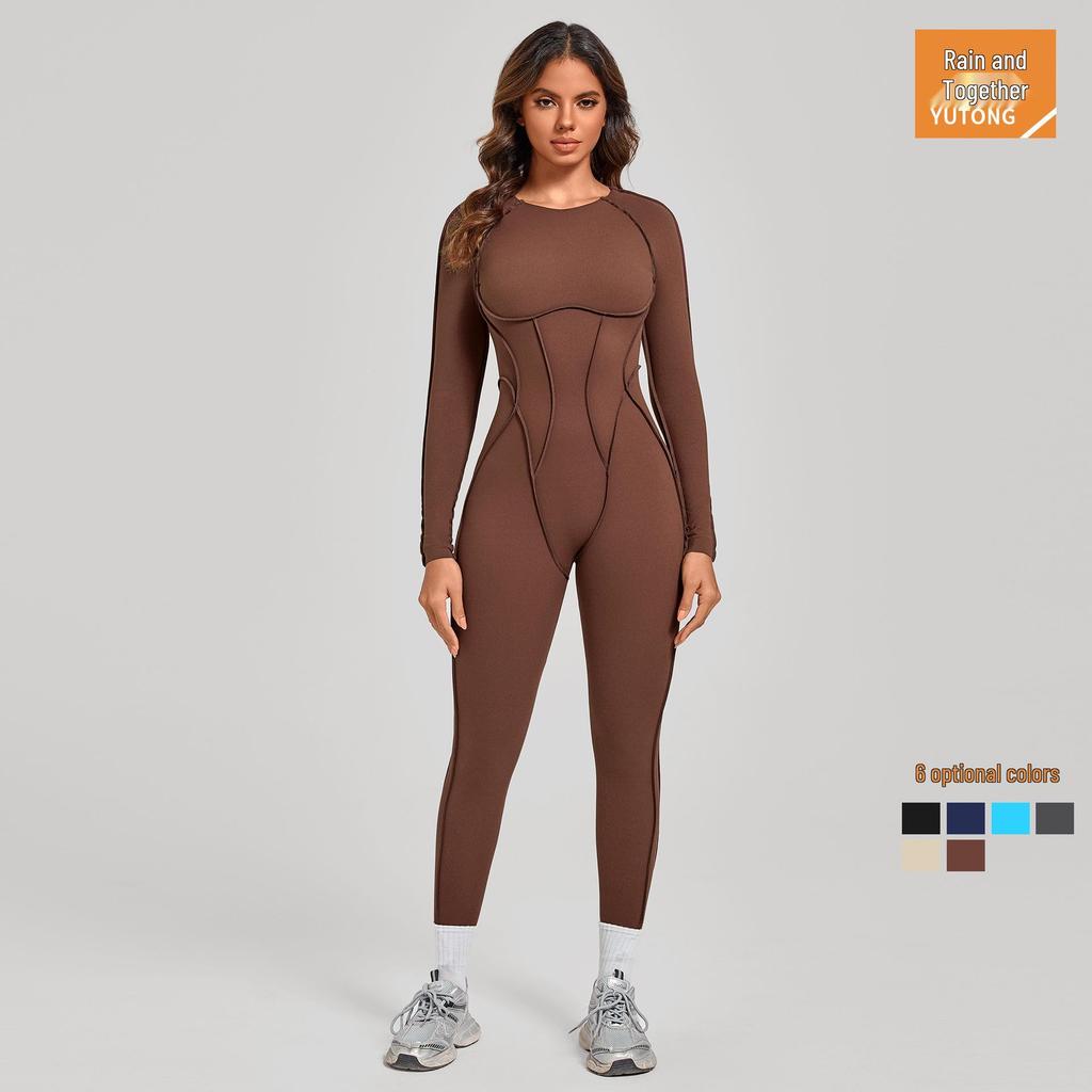 Women's Color Block Stand Collar Jumpsuit - Half Zipper Yoga Fitness Wear for High-Intensity Sports