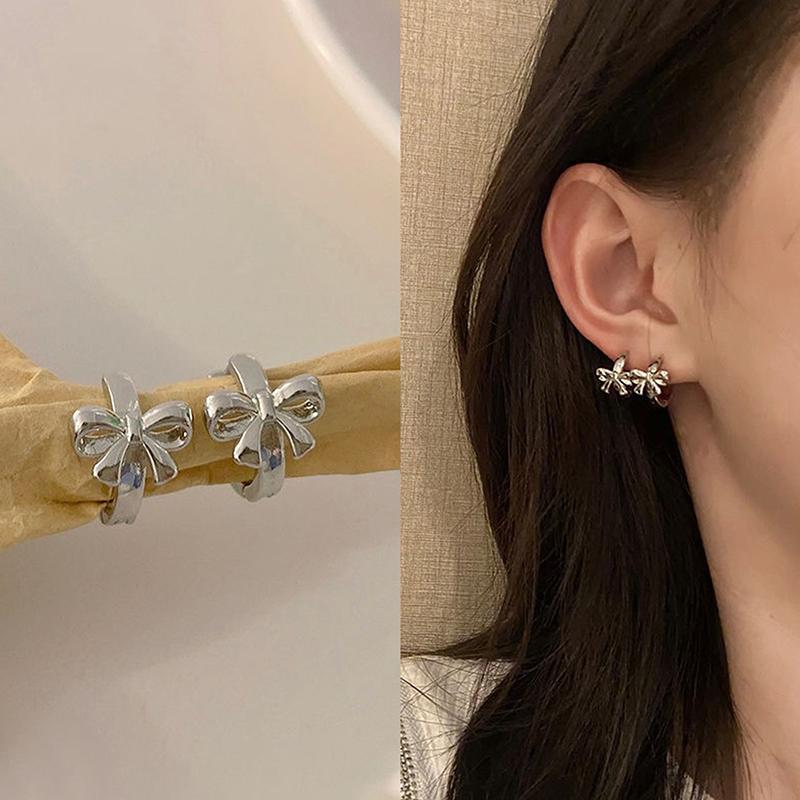 1Pair Jewelry Bowknot Earrings For Women Metal Vintage Harajuku Cool Y2K Earrings Charm Aesthetic Gift
