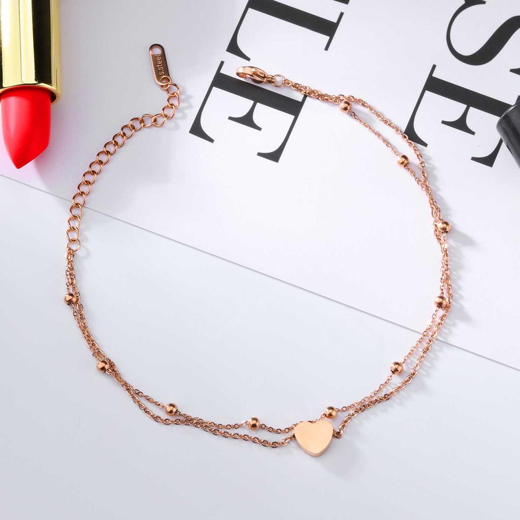 Lokaer Fashion Bohemia Double Layer Stainless Steel Heart Charm Bracelets For Women Rose Gold Plated Chain Link Bracelet B18197