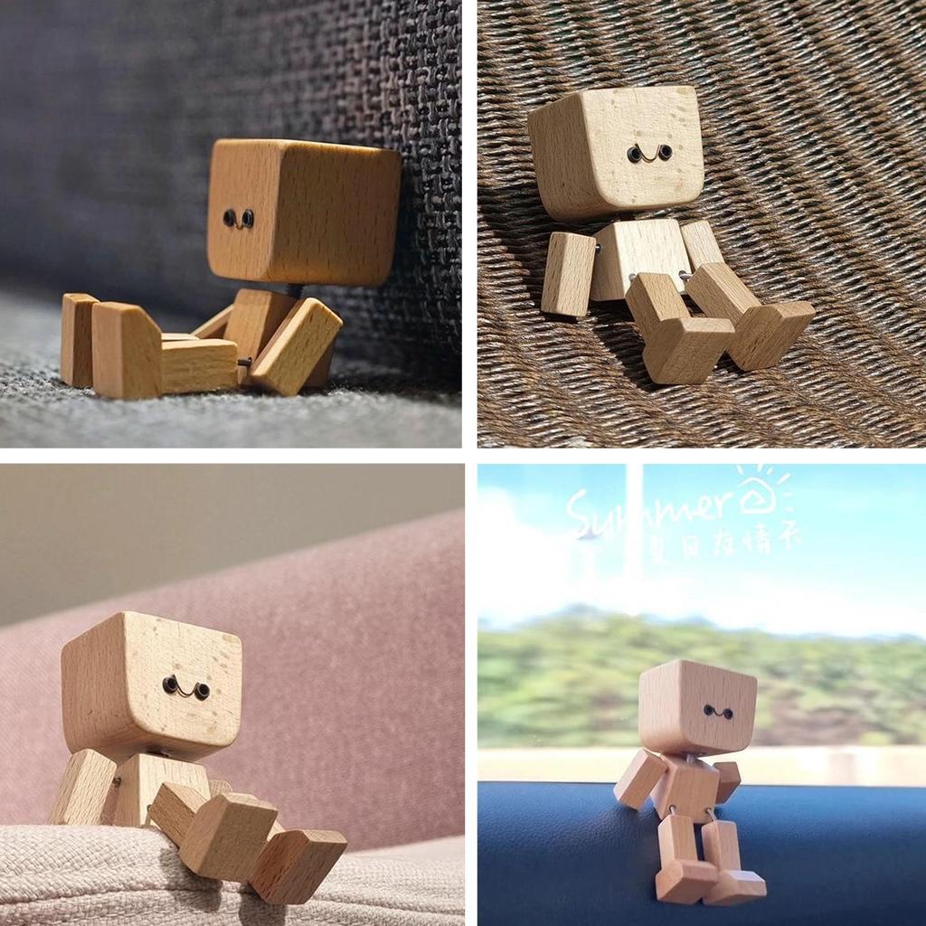 Car Ornaments For Dashboard Shaking Feet Wooden Doll With Magnetic Base 12 Changeable Expression Cute Accessories Auto Interior