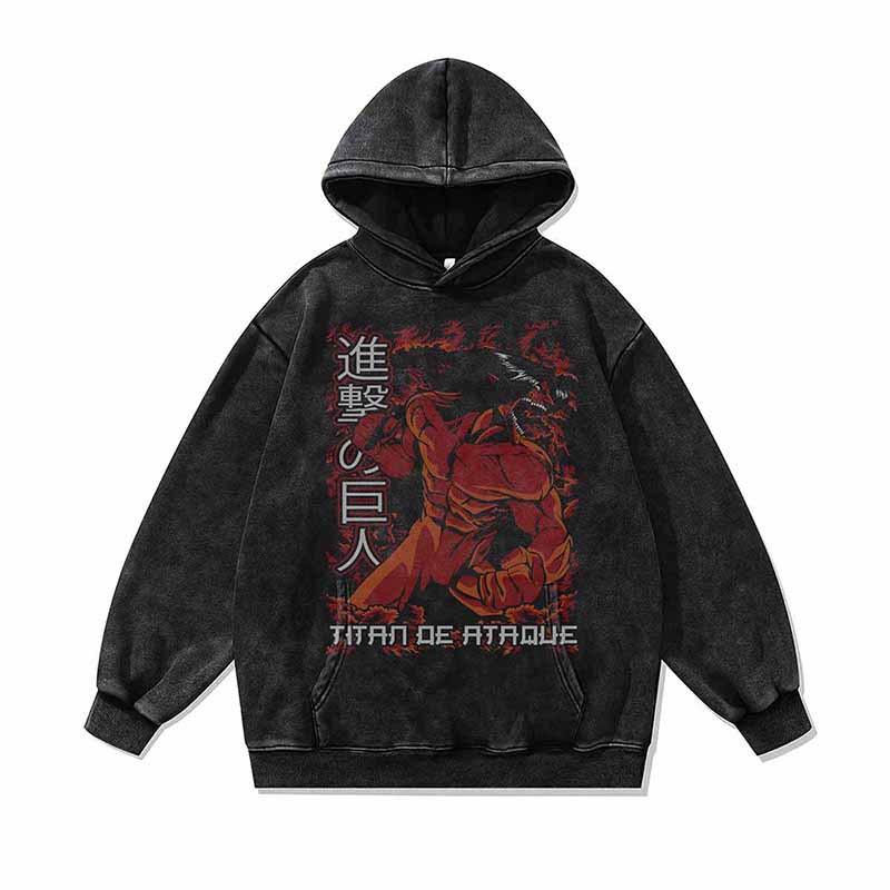American Retro Washed Hoodie Jacket Animation Digital Direct Injection Printing Heavy Pullover Sweater Men