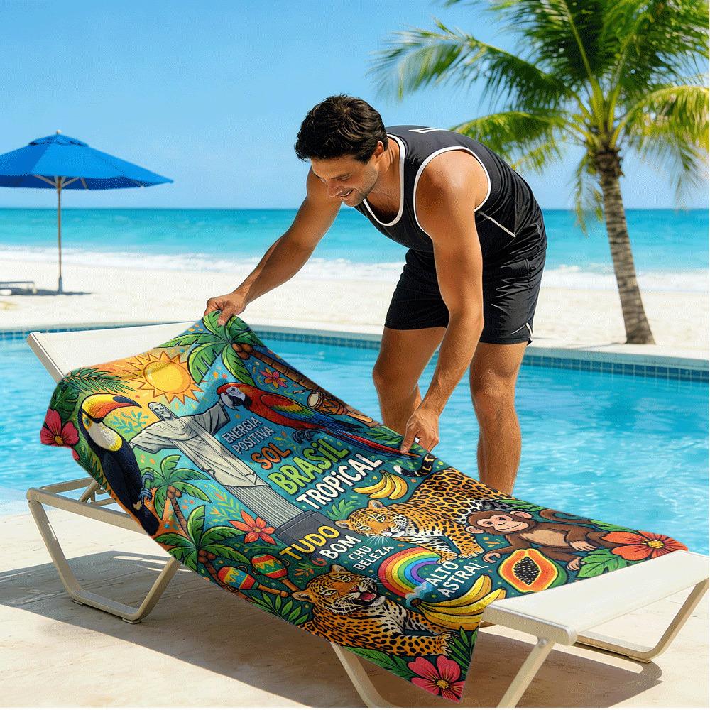 Brasilien Tropisches Strandtuch Dschungel-Tierprint Karnevals-Design Schnelltrocknend Weiches Mikrofaser-Badetuch Für Reise-Liebhaber
