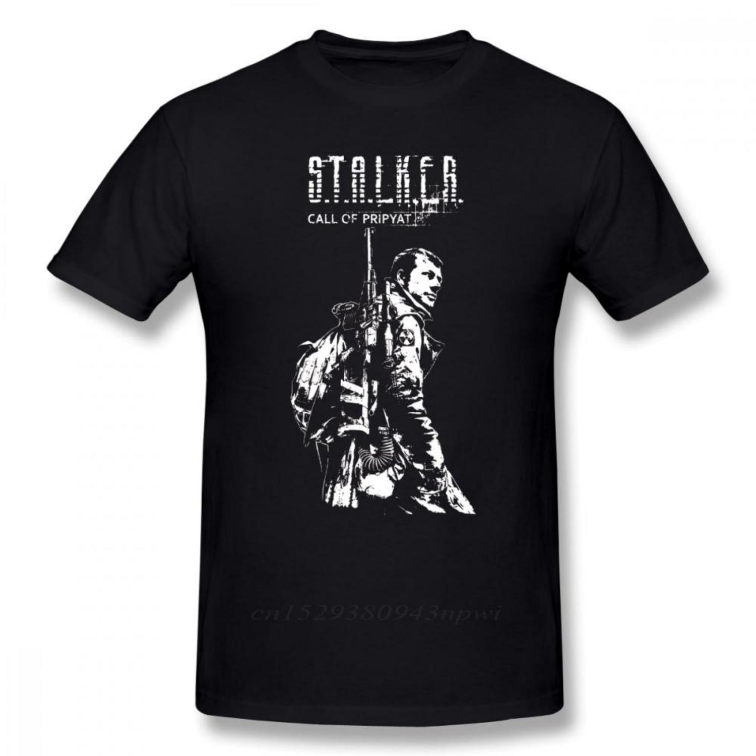 Игровая футболка Stalker Stalker COP Белая футболка 100% хлопок Мужская футболка с принтом Повседневная с коротким рукавом Большого размера Потрясающая футболка S чёрный